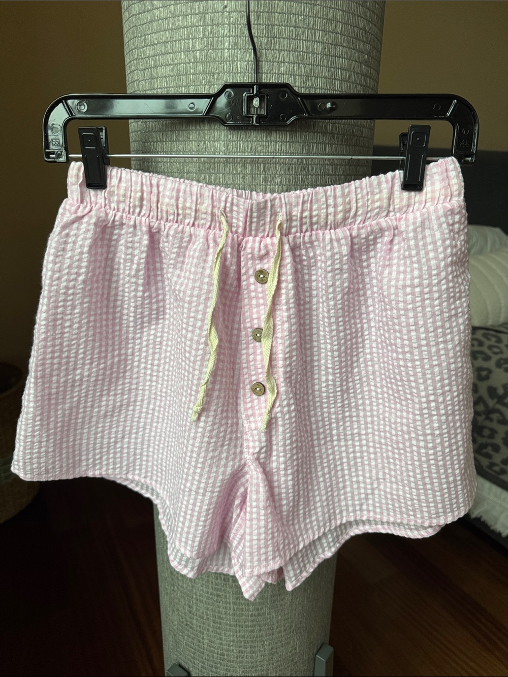 Free People Light Pink Seersucker Button-Front Sleep Shorts